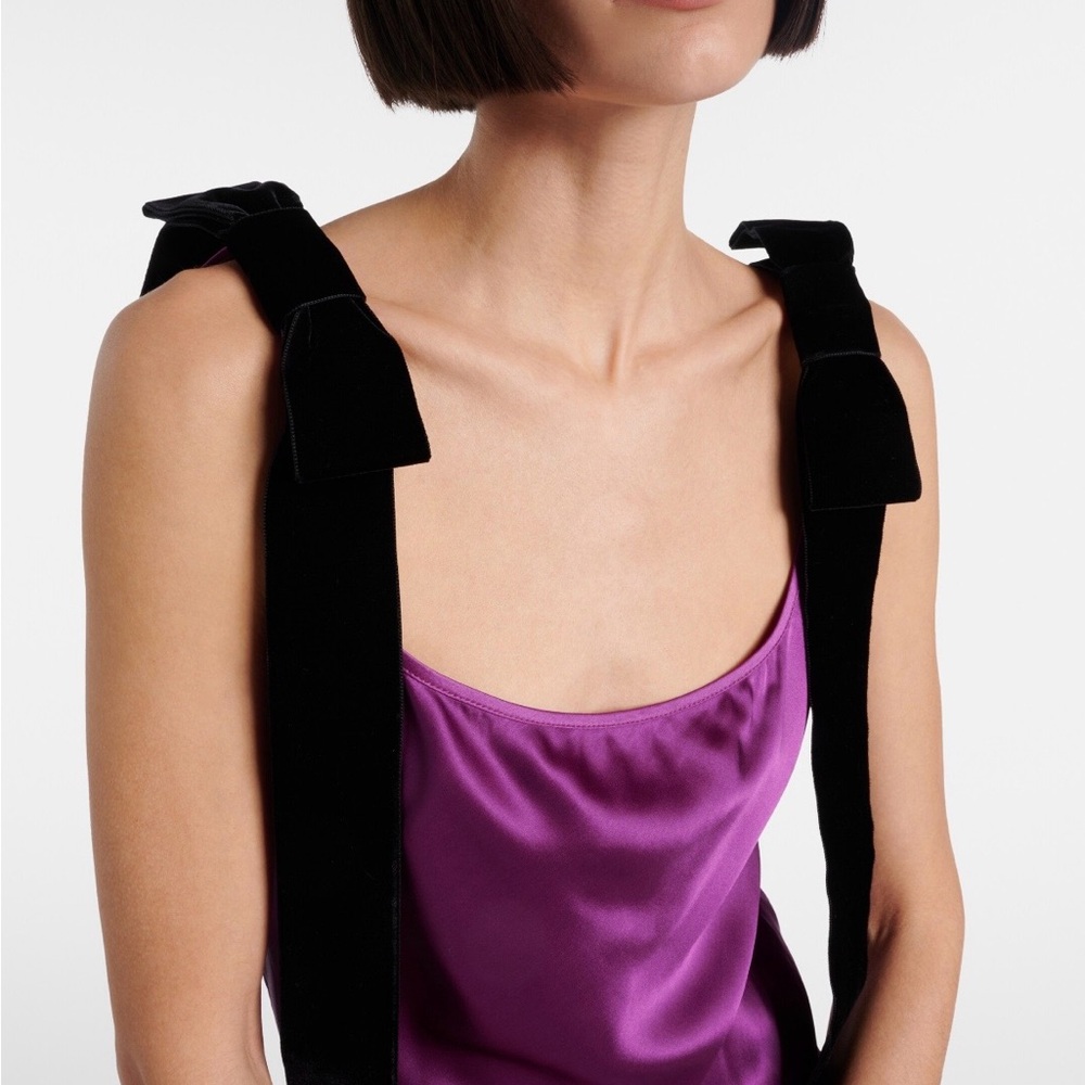 Nina Ricci Purple Satin Maxi Dress with Black Velvet Straps NWT